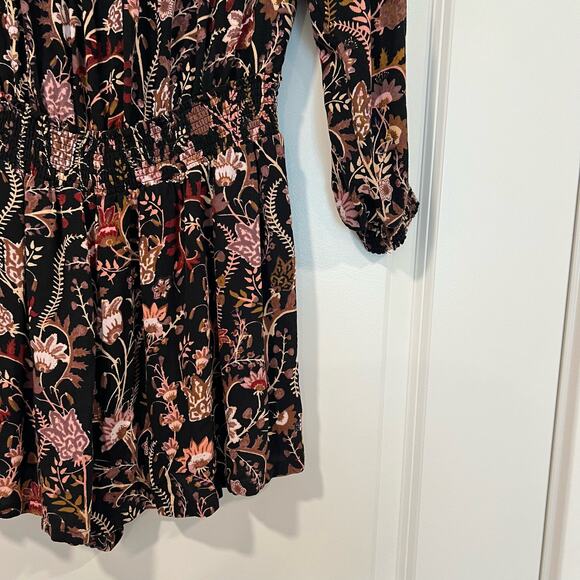 Free People Women's Longsleeve Romper with Shorts Black Floral Size‎ M - Picture 2 of 8